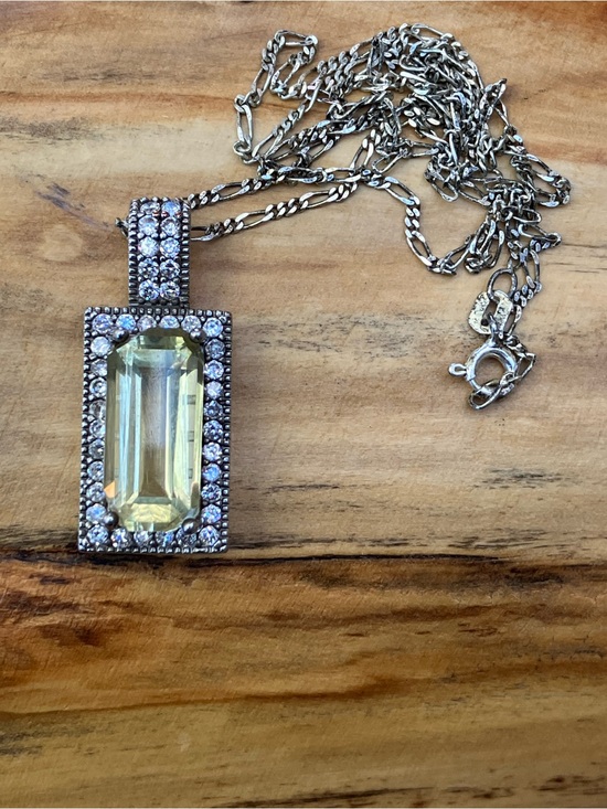 Jewelry - 925 Sterling Silver 18” Chain With Pendant Pale Yellow & Clear Stones